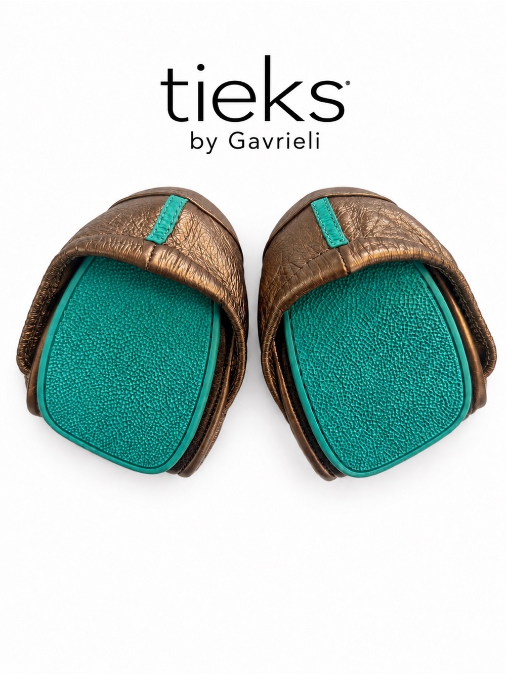 Tieks by Gavrieli Foldable Metallic Bronze Leather Ballet Flats Teal Accents 6